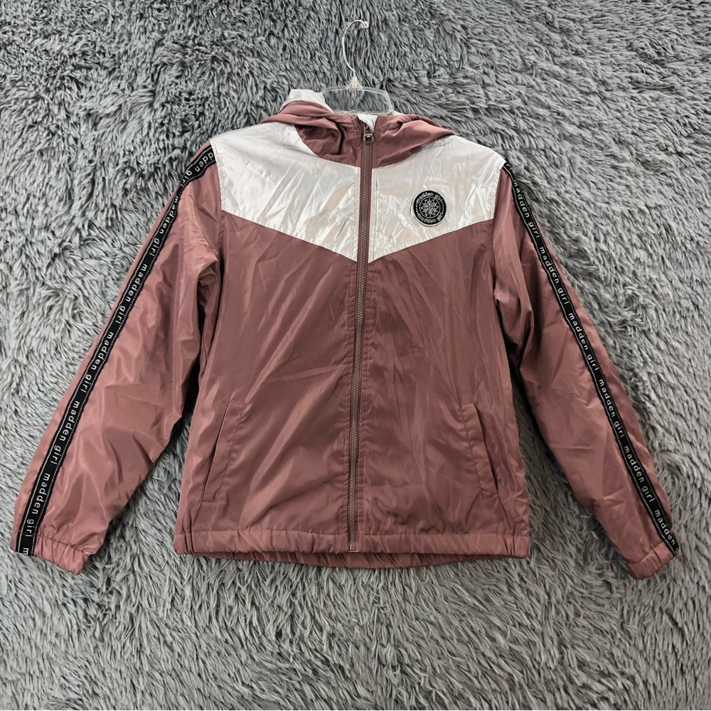 Madden Girl Jacket Womens Medium Rain Resistant Logo Zip Pockets Fleece Inside